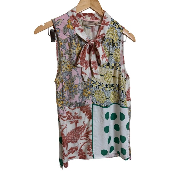 Moulinette Soeurs Tops - Moulinette Soeurs Anthropologie Mixed Print Tie Neck Sleeveless Blouse Medium